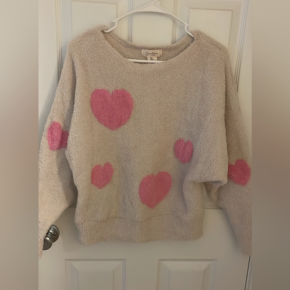 Jessica Simpson Cream Sweater with Pink Hearts